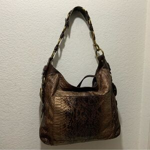 COACH LTD BLEECKER CHOCOLATE PRINTED PYTHON SLIM DUFFLE SHOULDER BAG PURSE RARE!